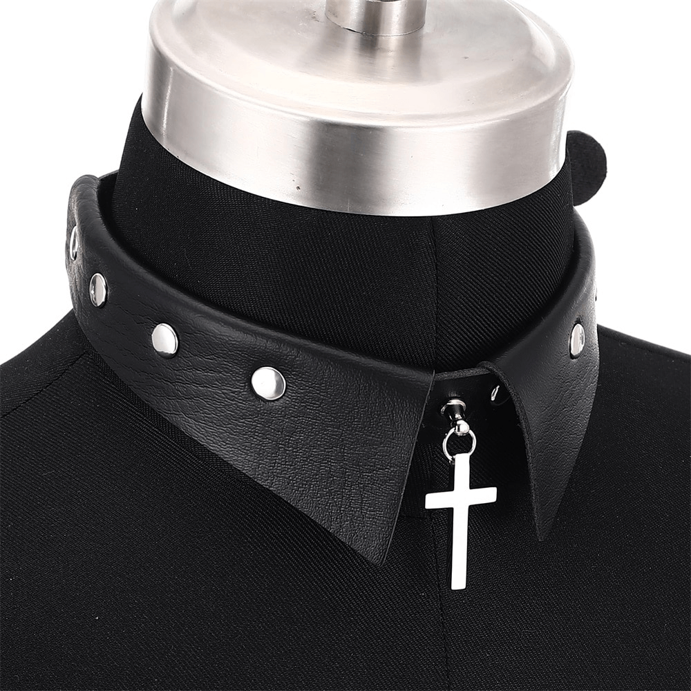 Aesthetic Choker with Stainless Steel Cross Pendant / Gothic Adjustable Collar For Women - HARD'N'HEAVY