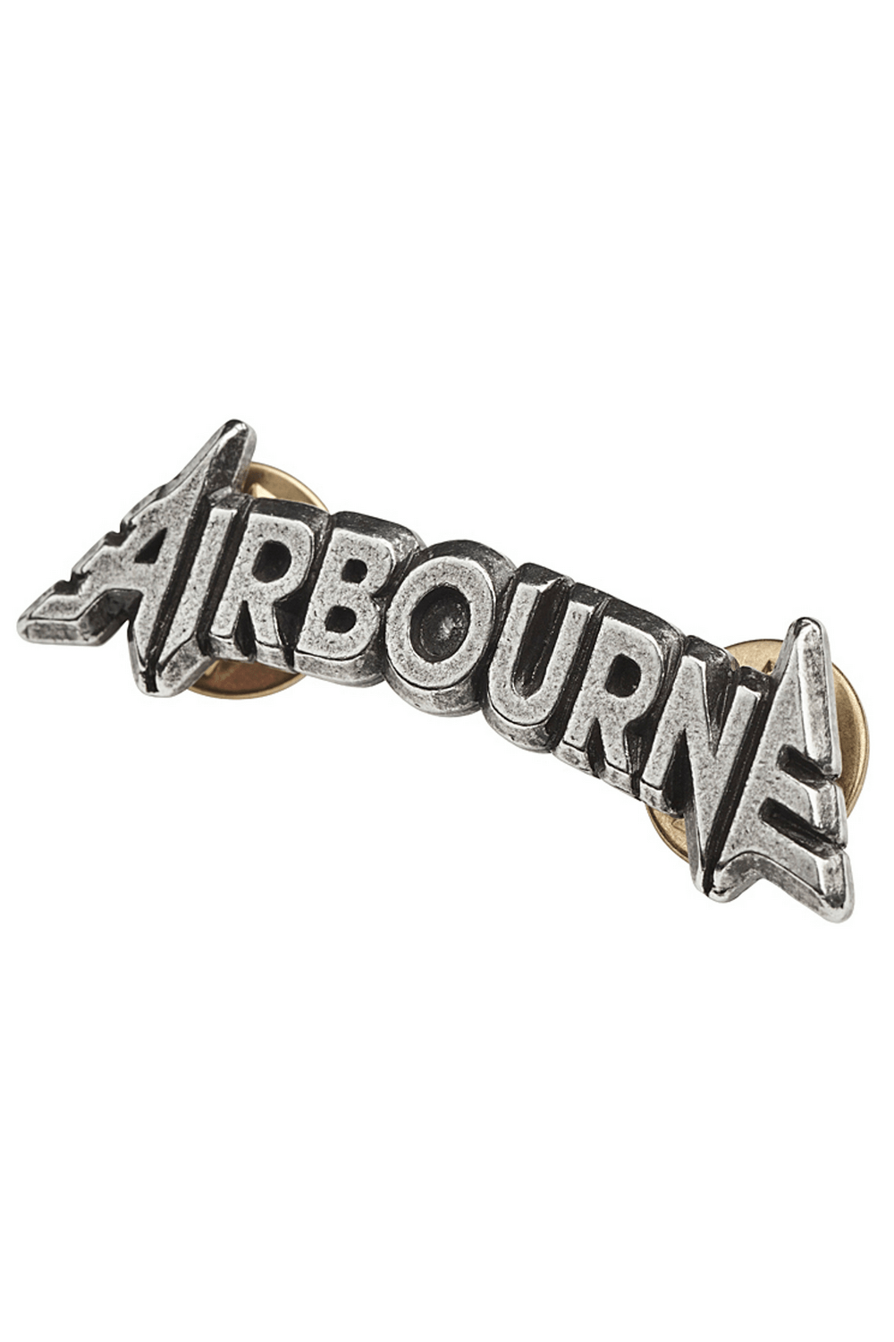 Airbourne band logo pewter pin badge with clutch pins, a must-have rock accessory for fans and collectors.