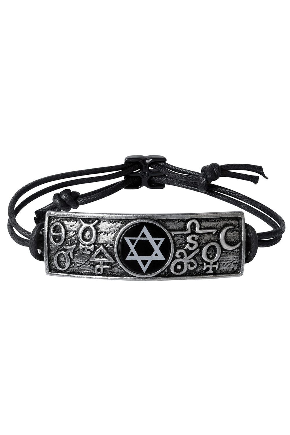 Alchemist's Magic Tablet Bracelet with Solomon's Seal featuring sigils and a black onyx disc.