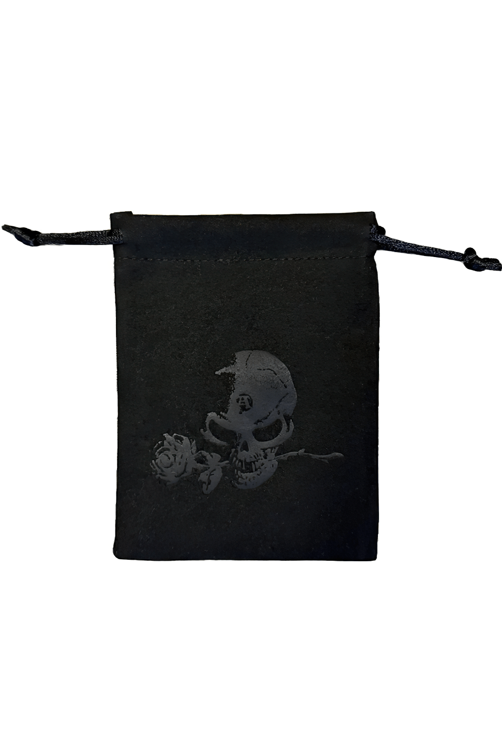 Alchemy Gothic Necklace With Twin Serpent Pendant pouch featuring skull and rose design.