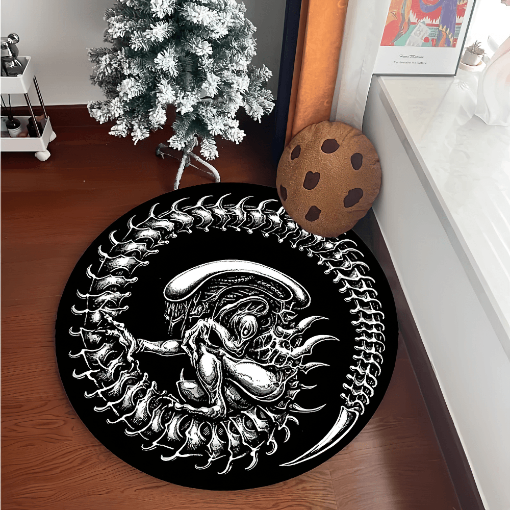 Alien Ouroboros Round Rug for Gothic Room Decor