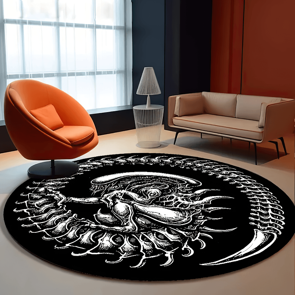 Alien Ouroboros Round Rug for Gothic Room Decor