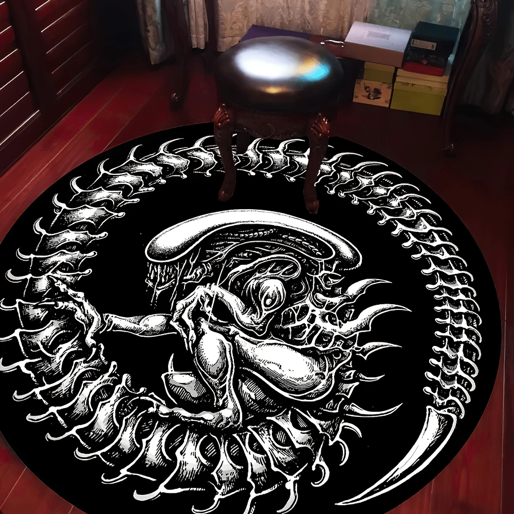 Alien Ouroboros Round Rug for Gothic Room Decor