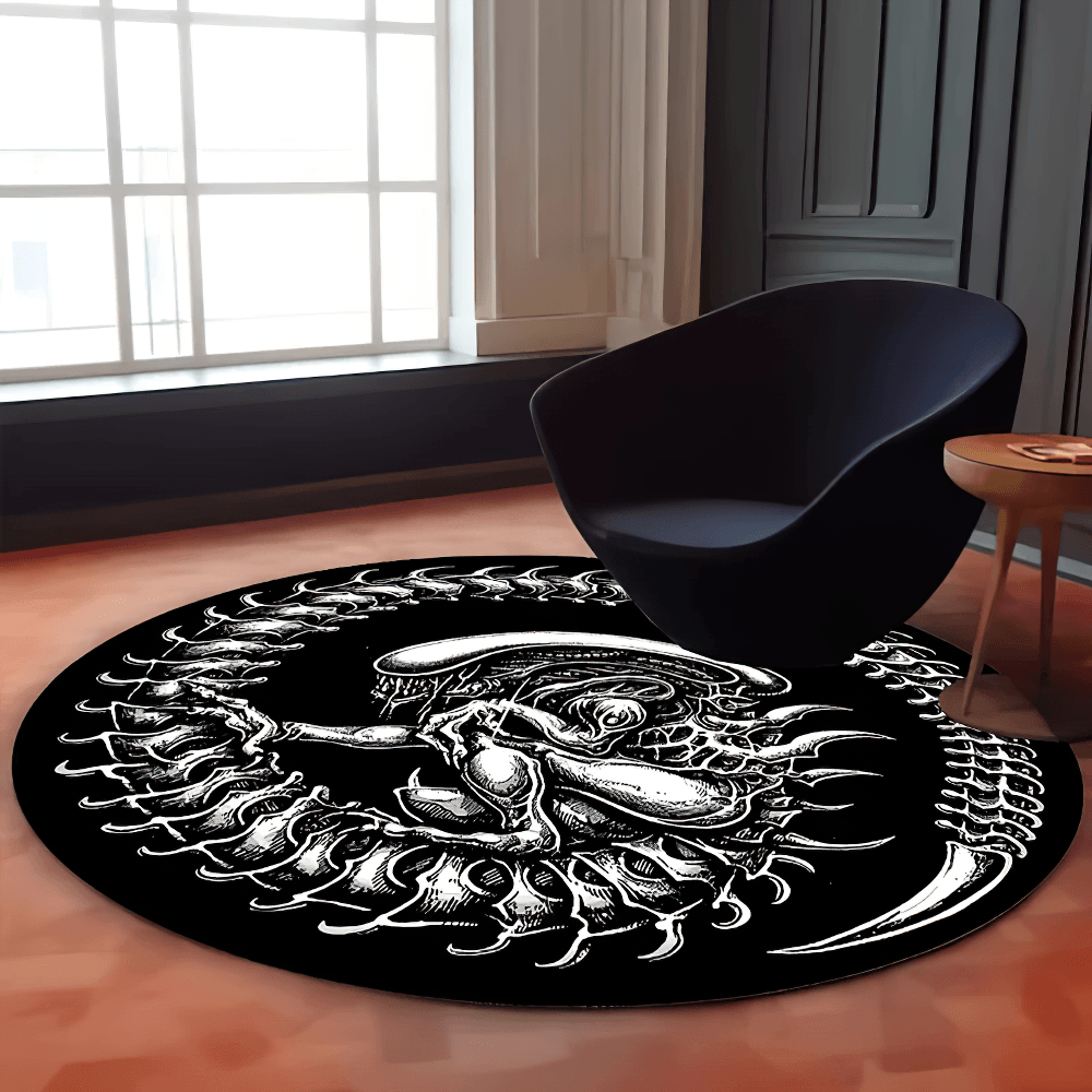 Alien Ouroboros Round Rug for Gothic Room Decor
