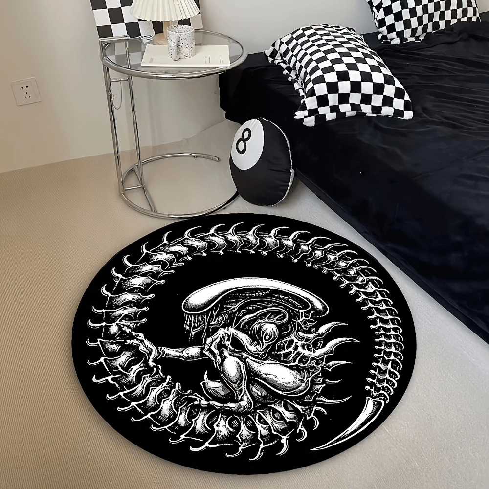 Alien Ouroboros Round Rug for Gothic Room Decor