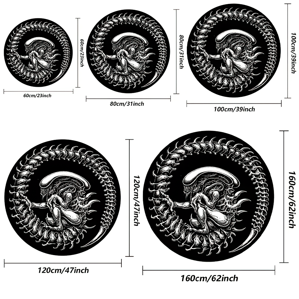 Alien Ouroboros Round Rug for Gothic Room Decor