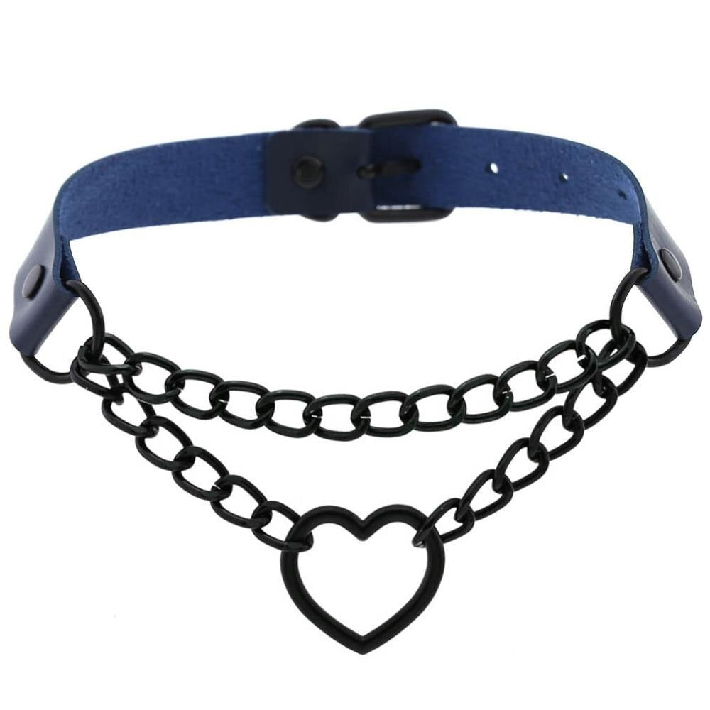 Stylish all black heart chain choker for girls, perfect gothic accessory for Halloween fashion.