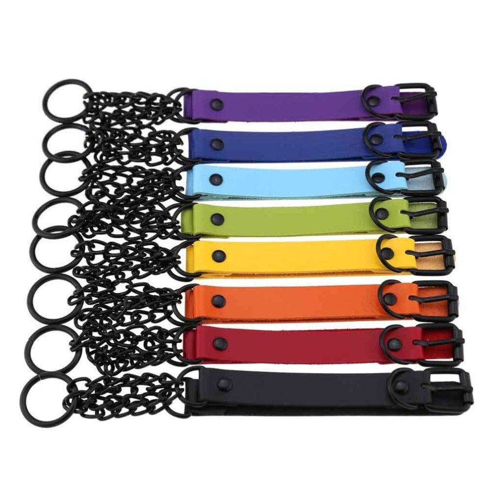 Colorful chain collar keychains in various shades for fashion accessories or DIY projects.