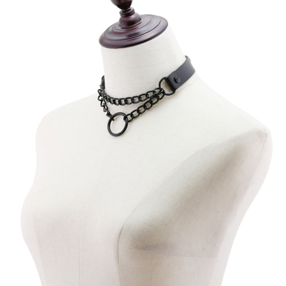All black heart chain choker necklace on display, perfect gothic accessory for Halloween or edgy fashion.
