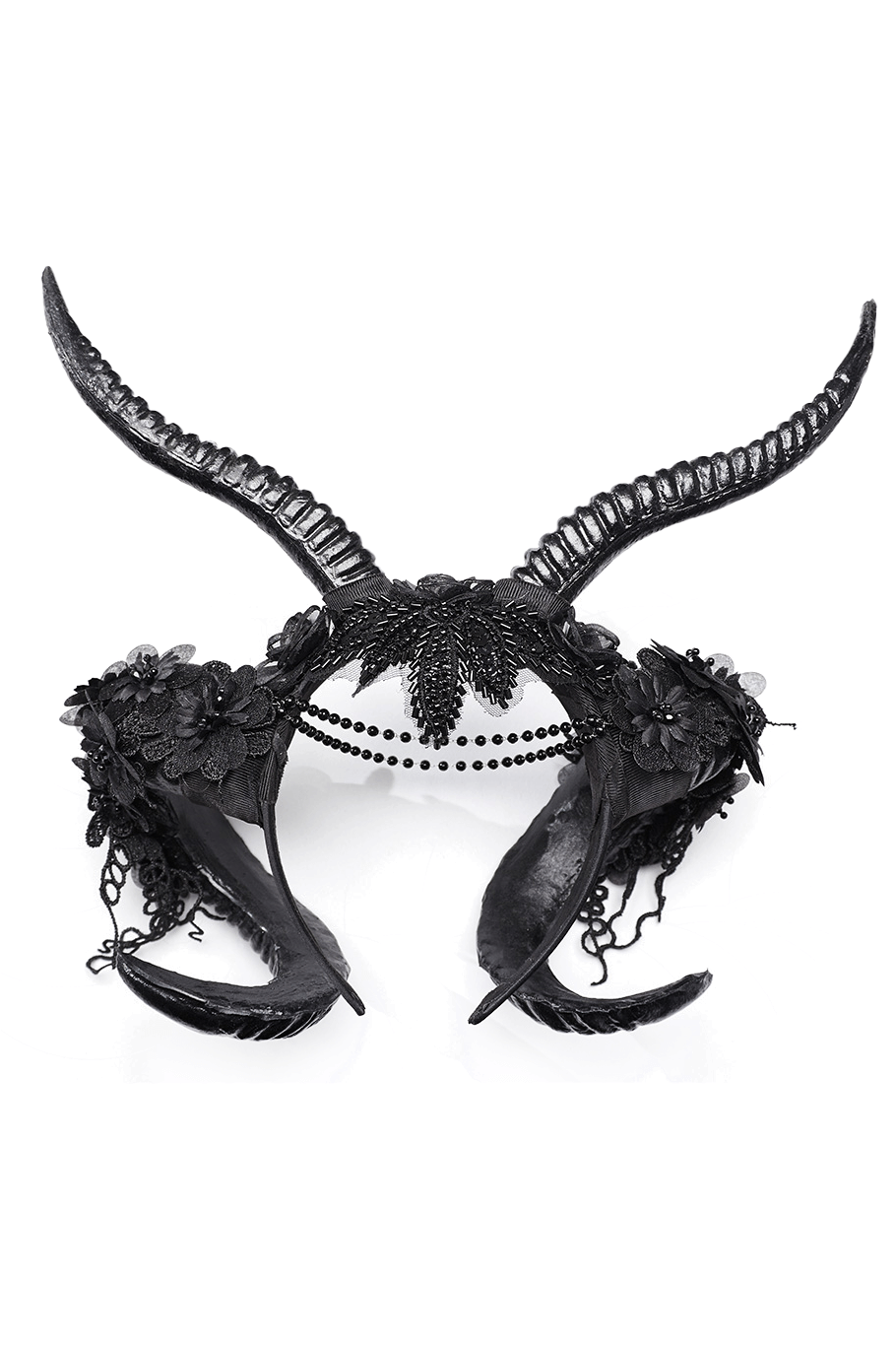 Gothic floral horned headpiece with lace details, perfect for unleashing your inner darkness.