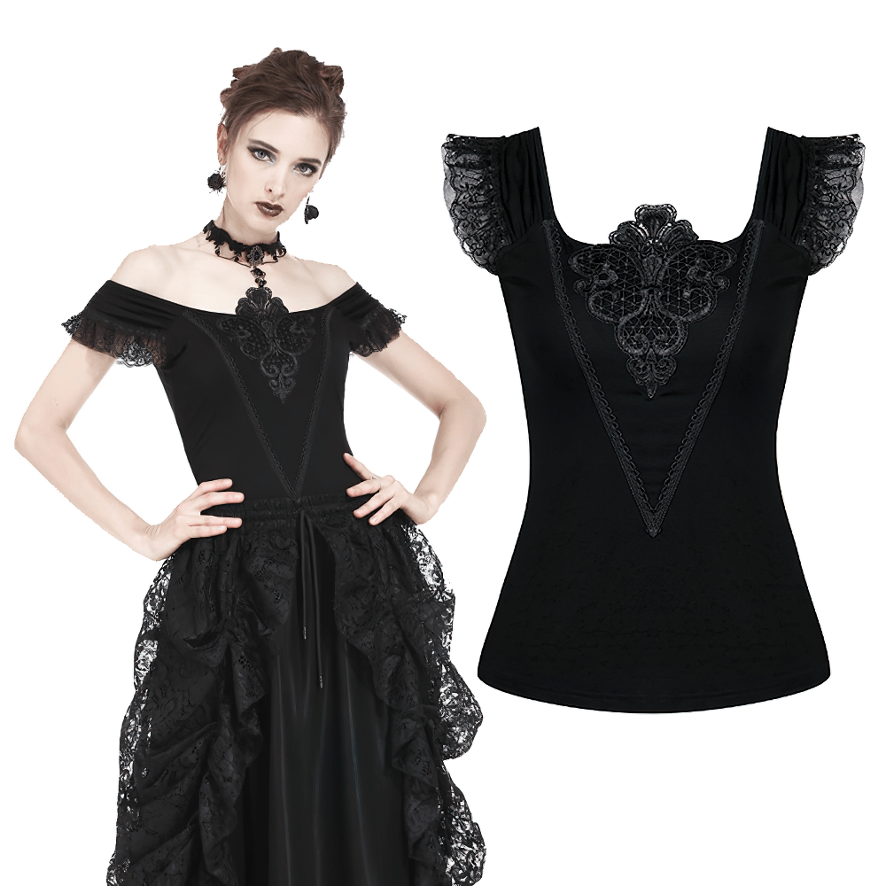 Alluring Female Lace Off-the-Shoulder Top with Ruffles