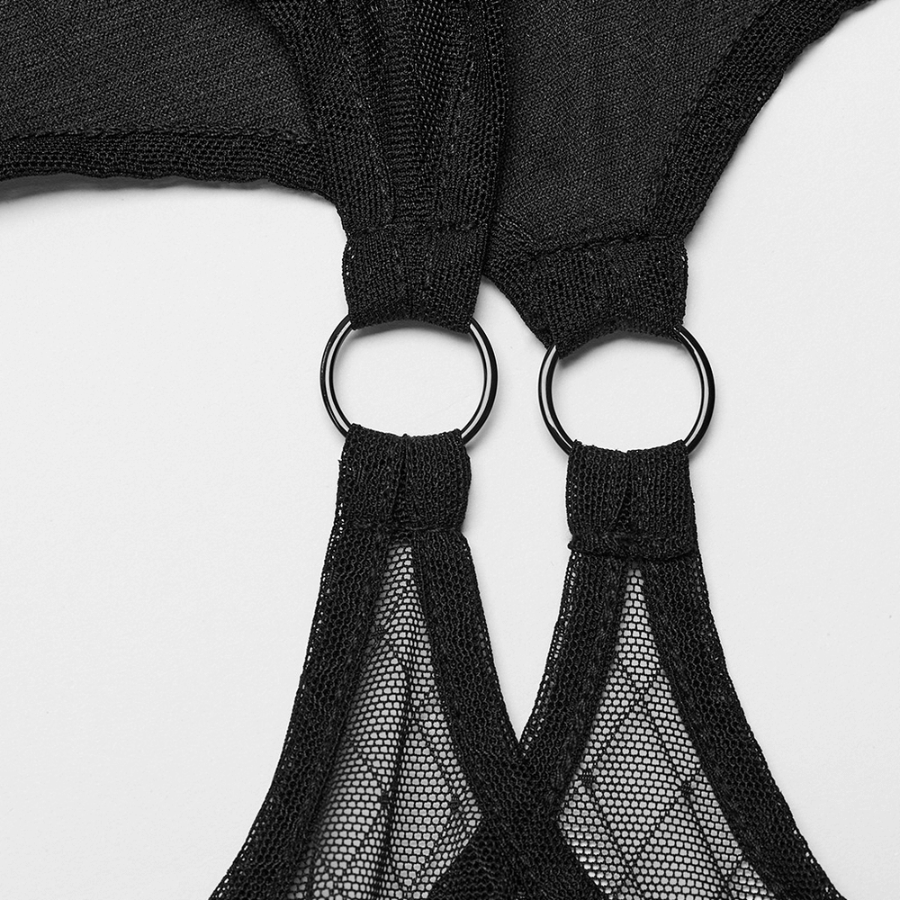 Alluring Gothic Lace-Up Mesh Leggings With Suspender Design