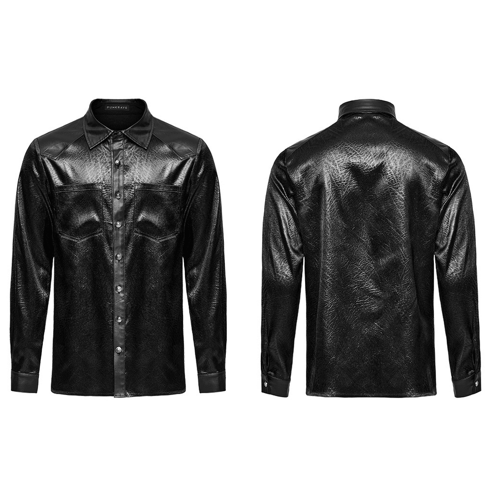 Gothic black shirt for men with splicing design and crack-textured fabric, perfect for alternative fashion.