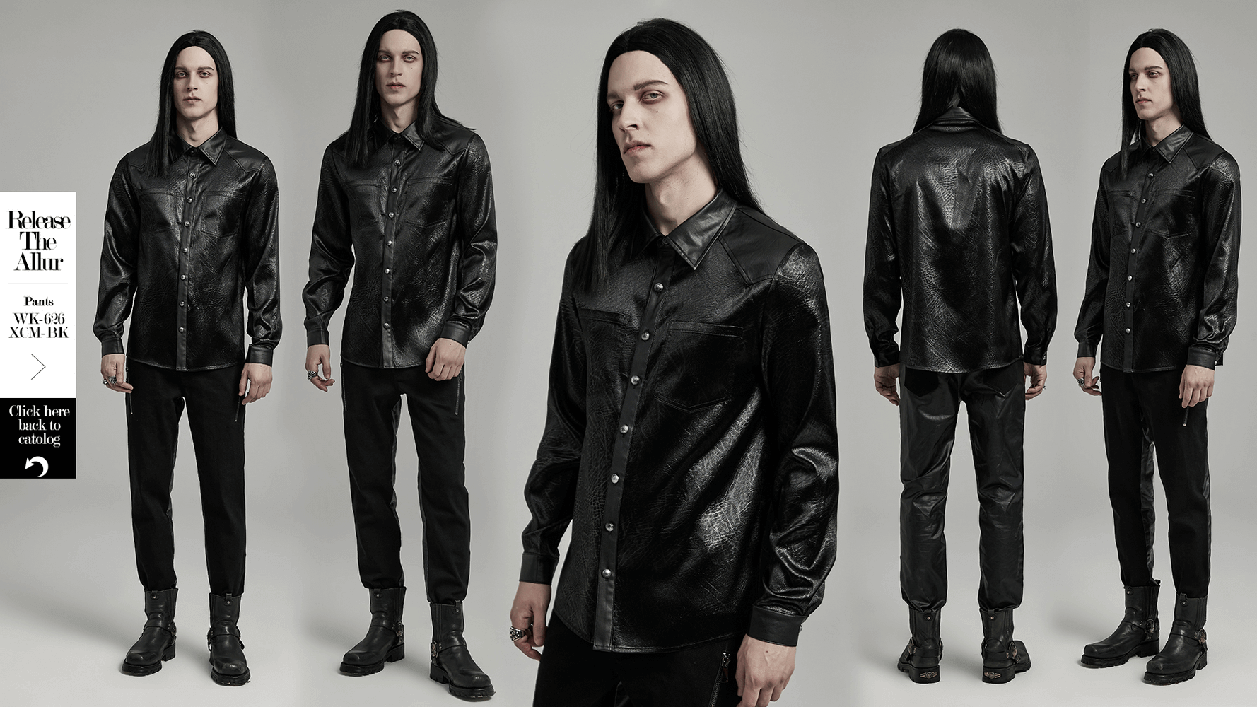 Gothic men's black shirt with splicing design, showcasing a minimalist style and edgy look.