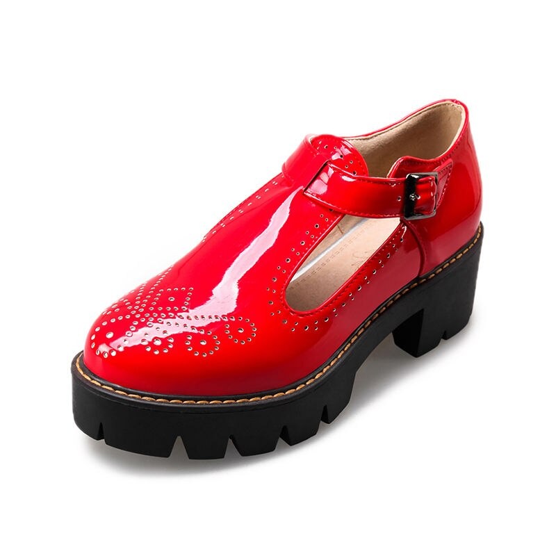 Alternative Fashion Brogue Round Toe Flats with Buckle Strap / Aesthetic Shoes for Women - HARD'N'HEAVY