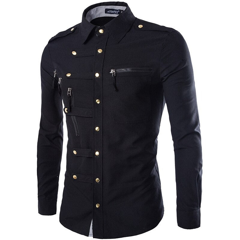 Alternative Fashion Clothes / Stylish Design Mens Slim Fit Cotton Dress Shirt with Long Sleeve - HARD'N'HEAVY