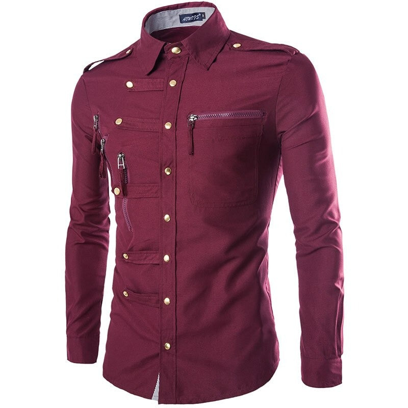 Alternative Fashion Clothes / Stylish Design Mens Slim Fit Cotton Dress Shirt with Long Sleeve - HARD'N'HEAVY