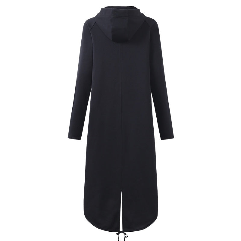 Alternative Fashion Long Sleeve Hooded Trench Coat / Black Zipper Velvet Women Overcoat - HARD'N'HEAVY