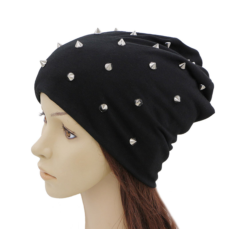 Rock & metal style beanie hat with studs for men and women, perfect for autumn and winter fashion.