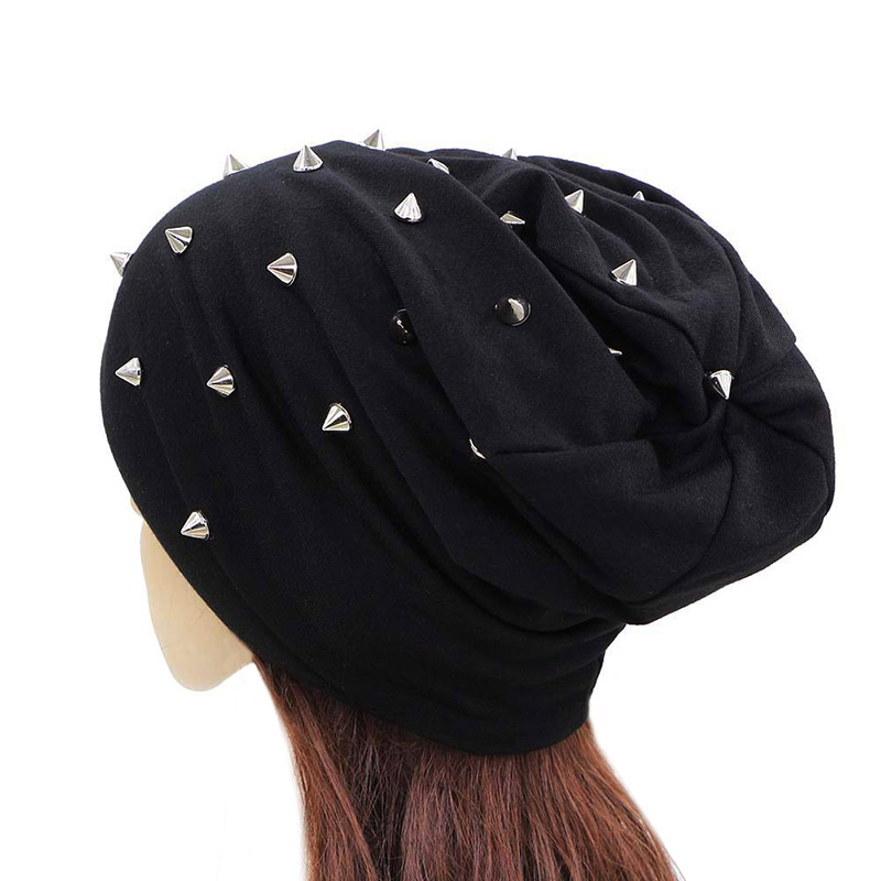Rock & Metal style beanie hat with studs for men and women, perfect for winter and autumn fashion.