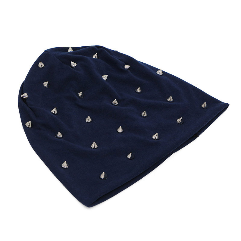 Rock and metal style beanie hat with silver studs for men and women, perfect for autumn and winter fashion.