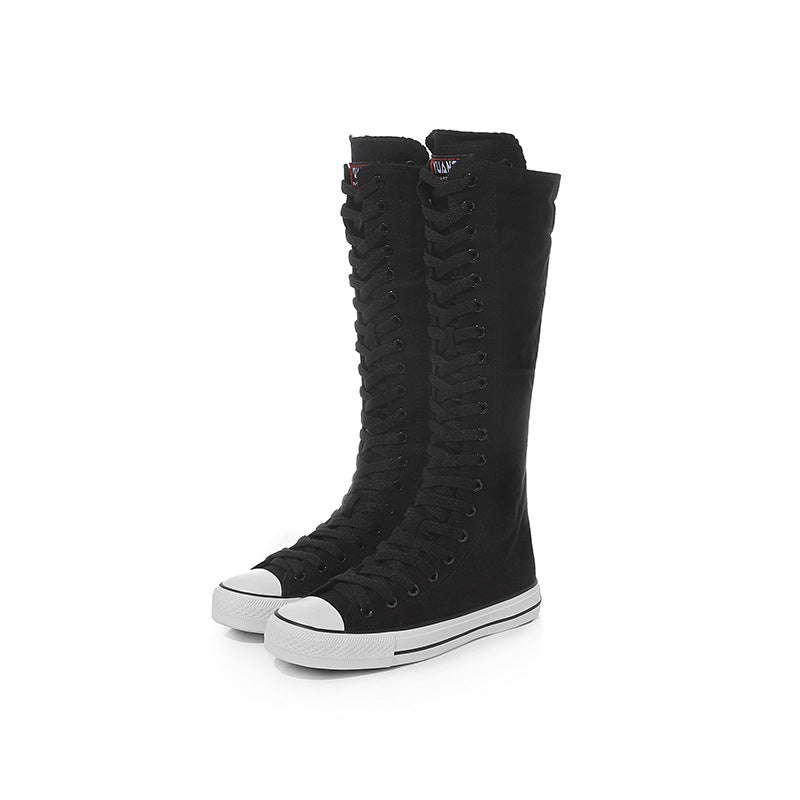 Alternative Fashion Women Canvas Shoes with High Top / Knee High Boots in Grunge Style - HARD'N'HEAVY