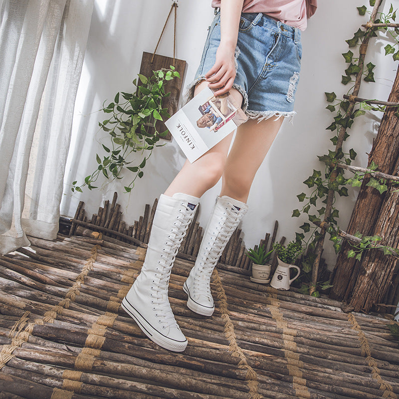Alternative Fashion Women Canvas Shoes with High Top / Knee High Boots in Grunge Style - HARD'N'HEAVY