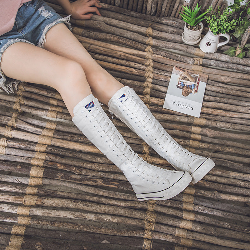 Alternative Fashion Women Canvas Shoes with High Top / Knee High Boots in Grunge Style - HARD'N'HEAVY