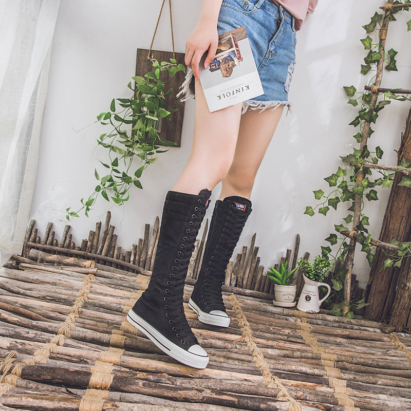 Alternative Fashion Women Canvas Shoes with High Top / Knee High Boots in Grunge Style - HARD'N'HEAVY