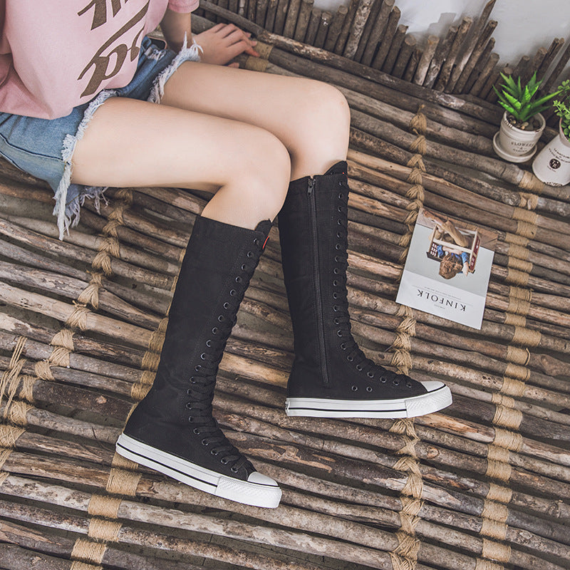 Alternative Fashion Women Canvas Shoes with High Top / Knee High Boots in Grunge Style - HARD'N'HEAVY