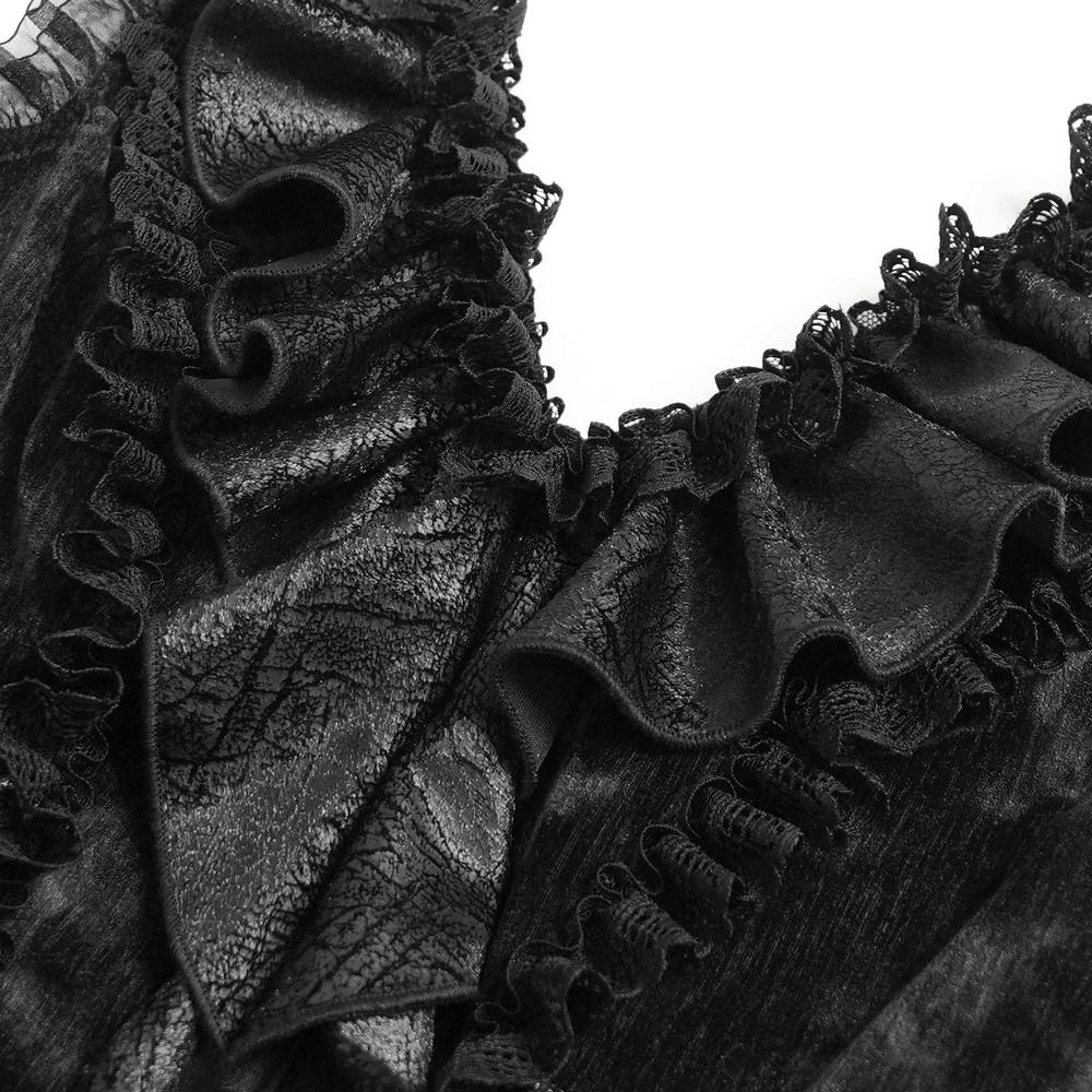 Alternative Halter Mini Dress with Cascading Ruffles black gothic lace-up dress with ruffled asymmetric hem