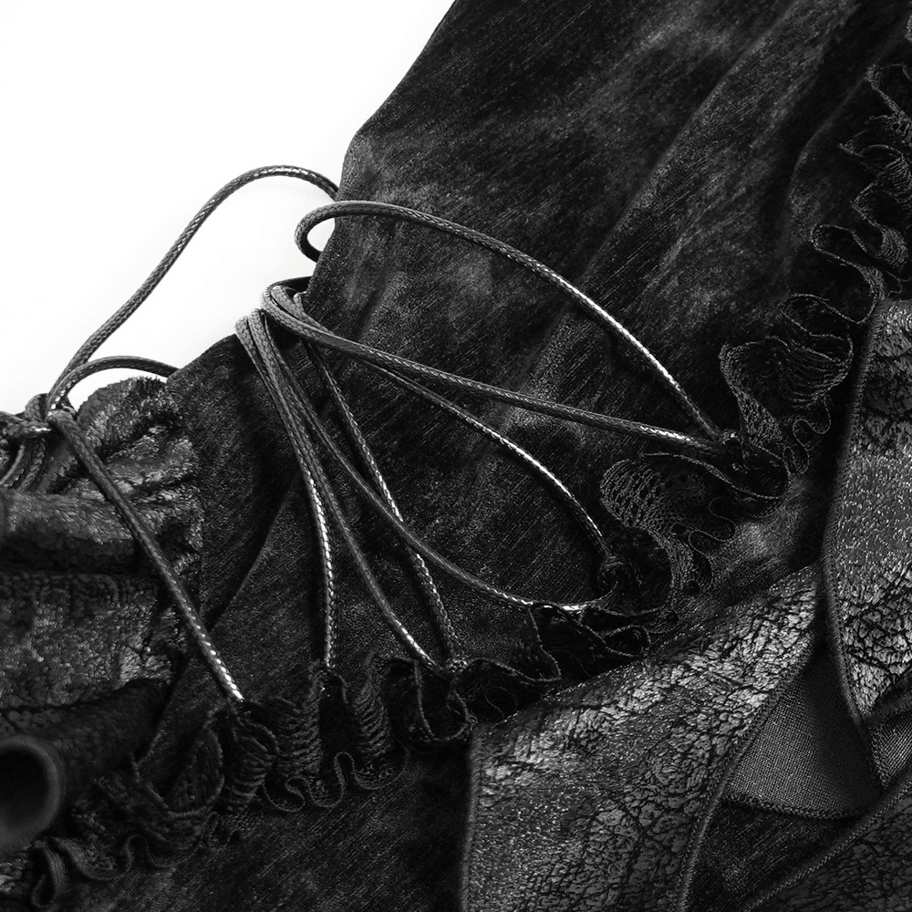 Alternative Halter Mini Dress with Cascading Ruffles black Gothic lace-up dress with ruffled neckline and asymmetric draped hem