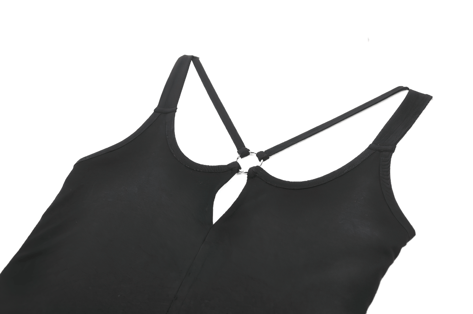 Alternative Halter Mini Dress with Cross Strap Neckline featuring a keyhole ring back detail in black.