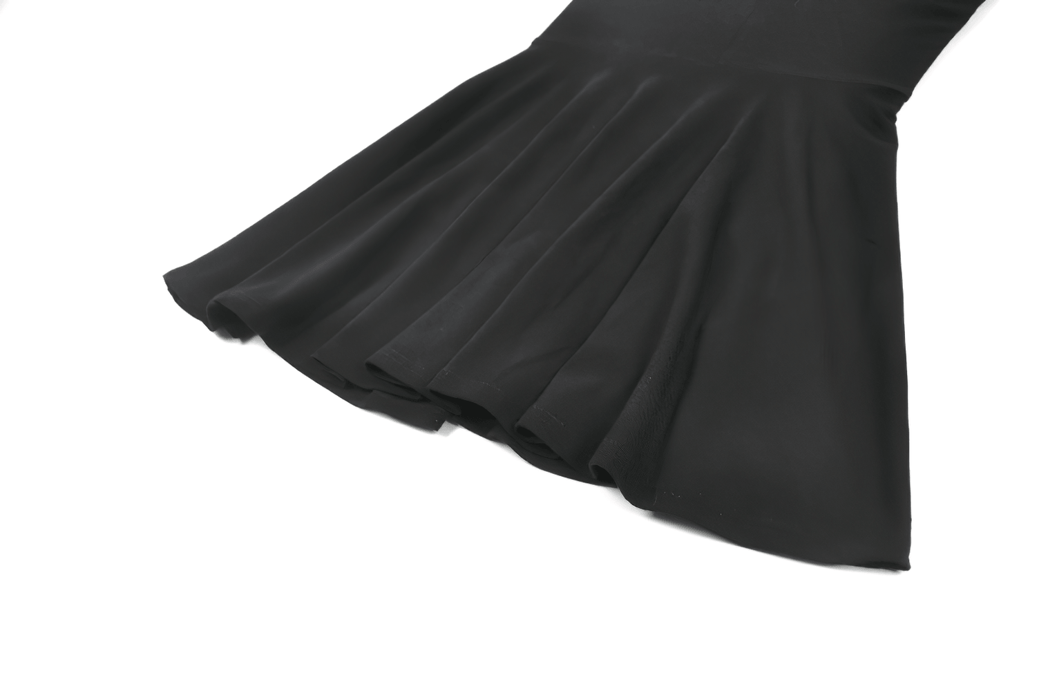 Alternative Halter Mini Dress with Cross Strap Neckline showing flared A-line skirt detail in black fabric.