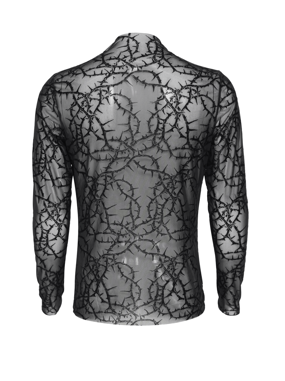 Alternative Sheer Mock Neck Top with Barbed Vine Pattern showcasing elegant design and unique texture.
