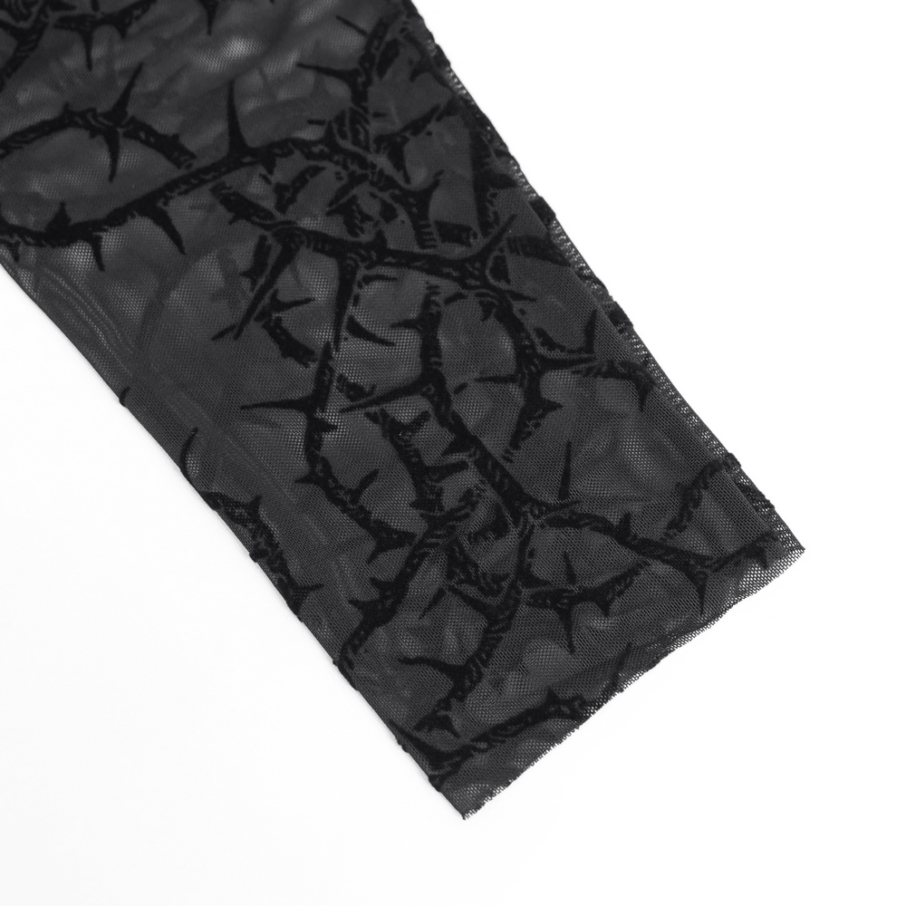 Alternative Sheer Mock Neck Top with Barbed Vine Pattern close-up showing intricate design details