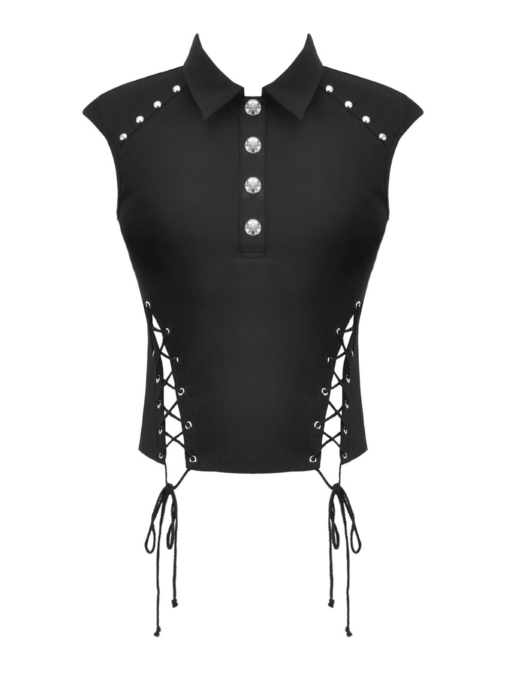 Alternative Sleeveless Collared Top With Side Lace-Up Detail