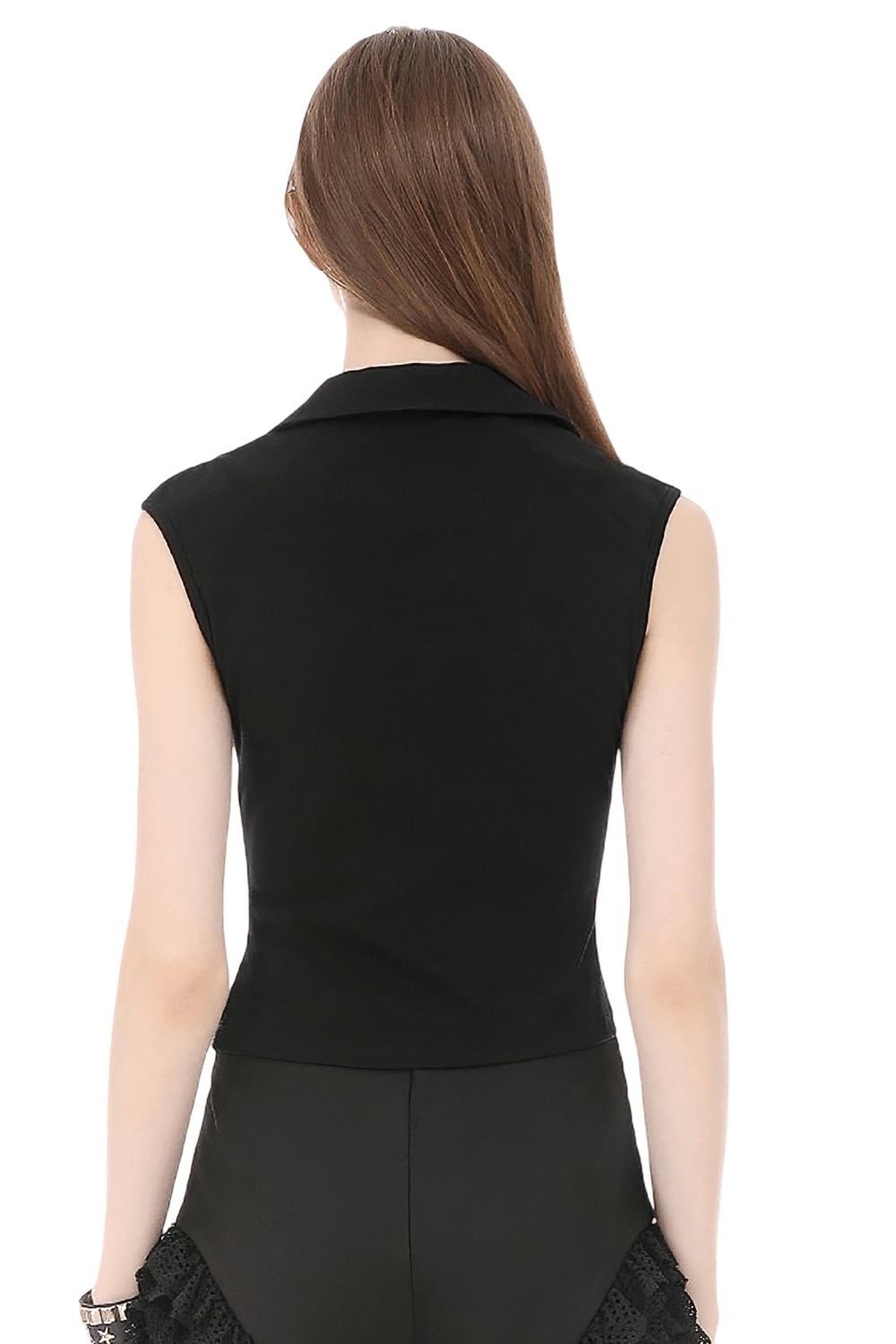 Alternative Sleeveless Collared Top With Side Lace-Up Detail
