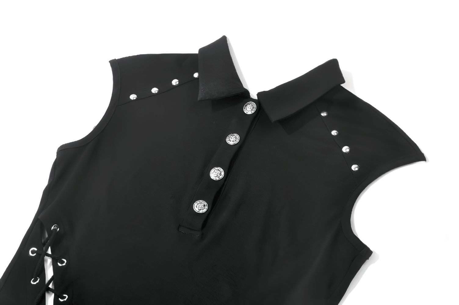 Alternative Sleeveless Collared Top With Side Lace-Up Detail