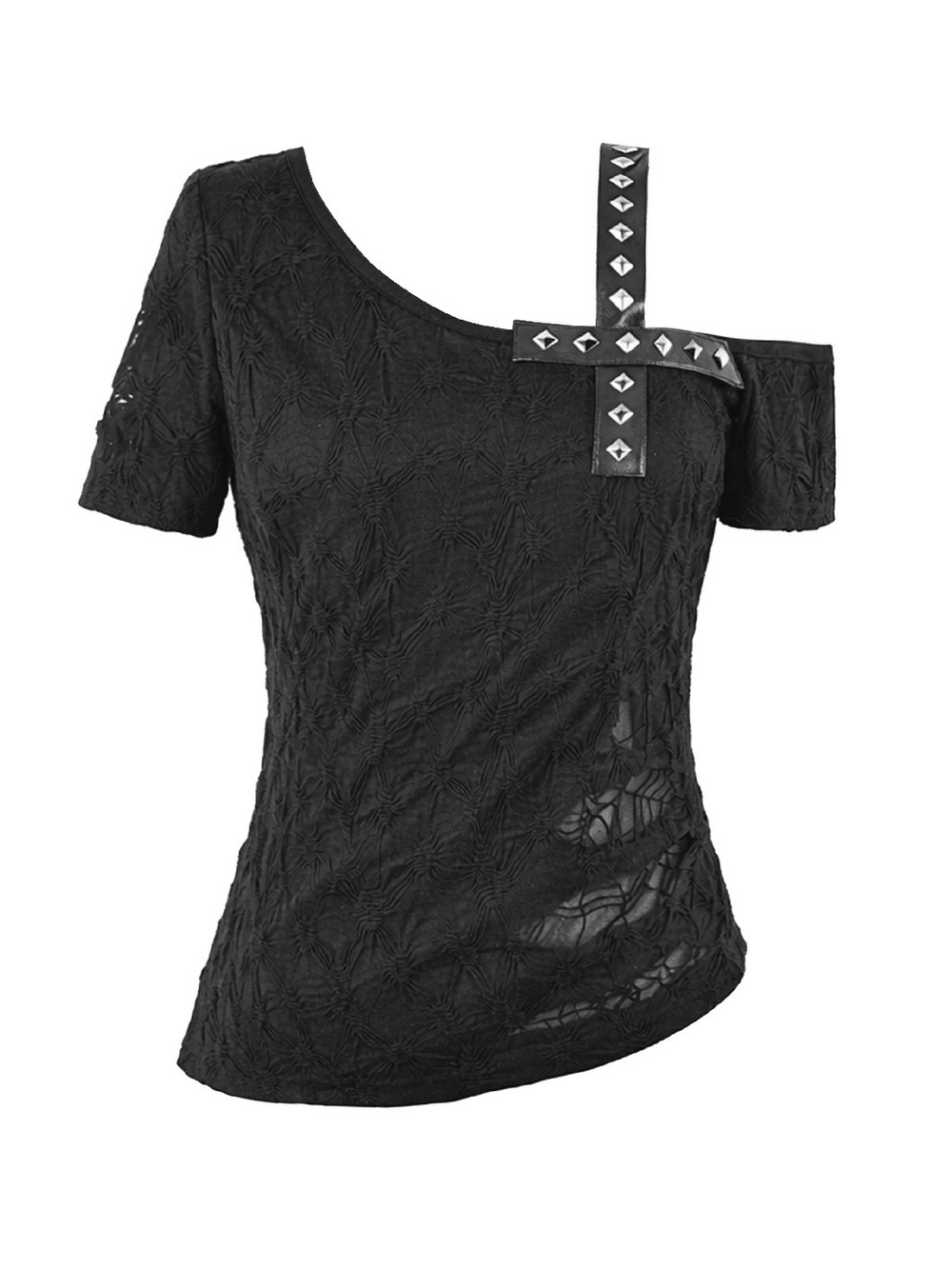 Alternative Spider Lace One Shoulder Studded Top