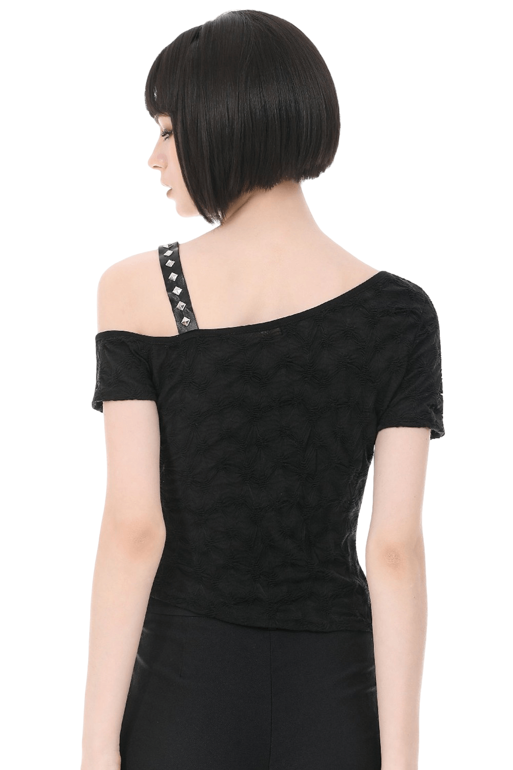 Alternative Spider Lace One Shoulder Studded Top