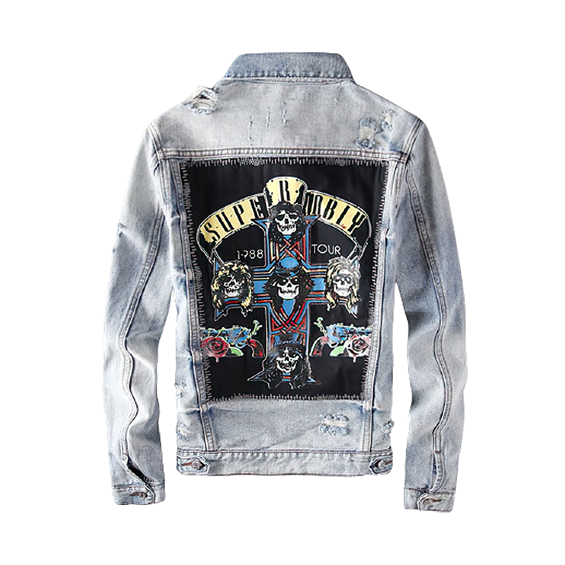 Alternative Streetwear Men's Jacket / High Quality Retro Blue Denim Jackets For Men - HARD'N'HEAVY