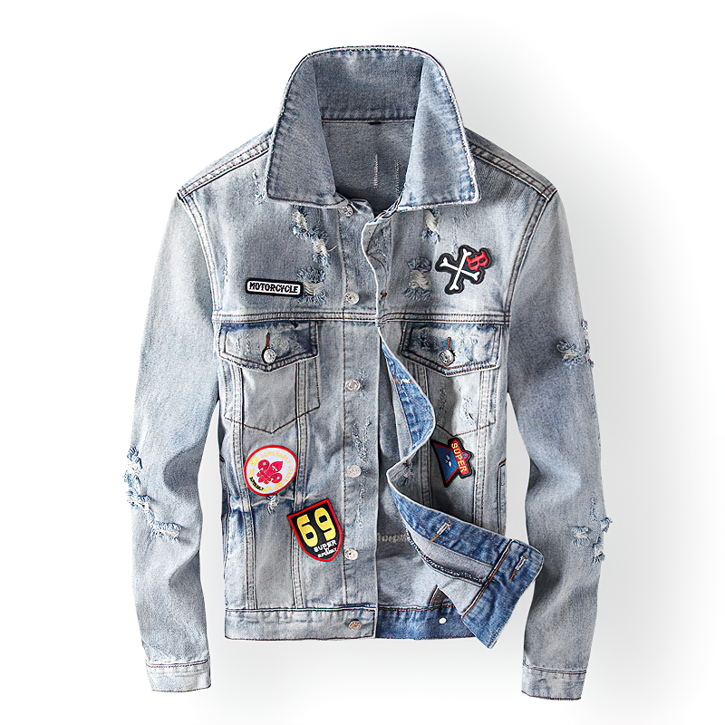 Alternative Streetwear Men's Jacket / High Quality Retro Blue Denim Jackets For Men - HARD'N'HEAVY