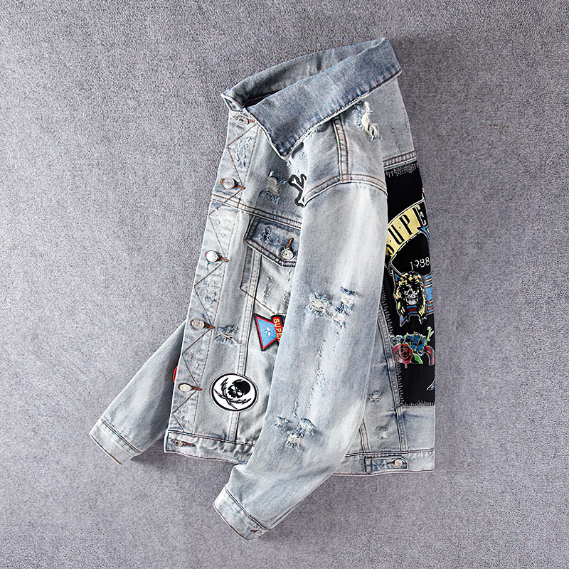 Alternative Streetwear Men's Jacket / High Quality Retro Blue Denim Jackets For Men - HARD'N'HEAVY