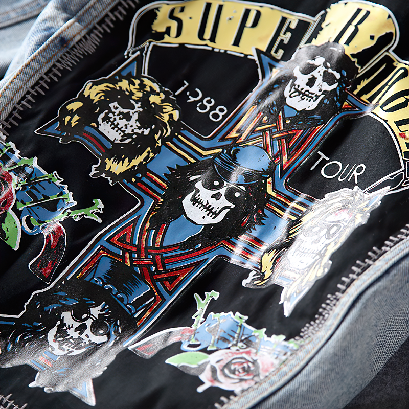 Alternative Streetwear Men's Jacket / High Quality Retro Blue Denim Jackets For Men - HARD'N'HEAVY