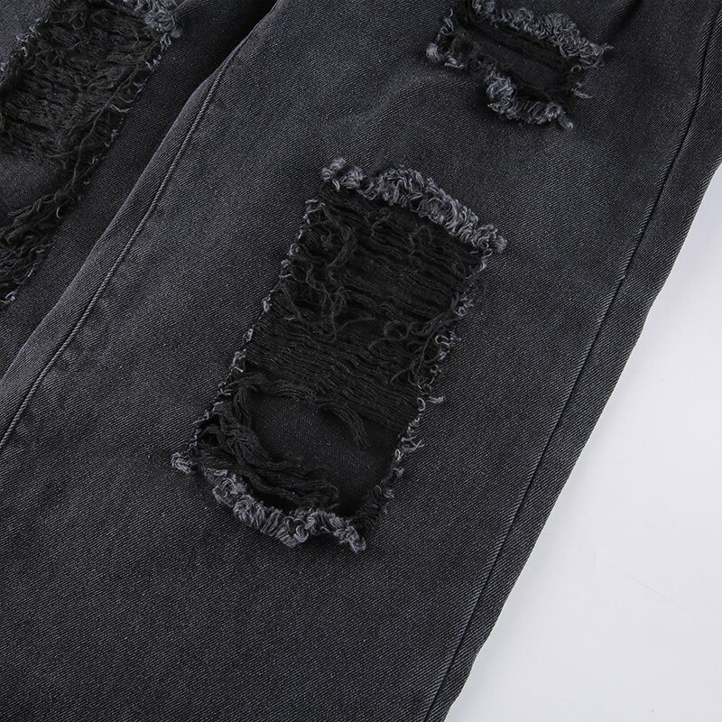 Alternative Women's Black Jeans / High Waist Lady Streetwear / Hole Loose Female Pants - HARD'N'HEAVY