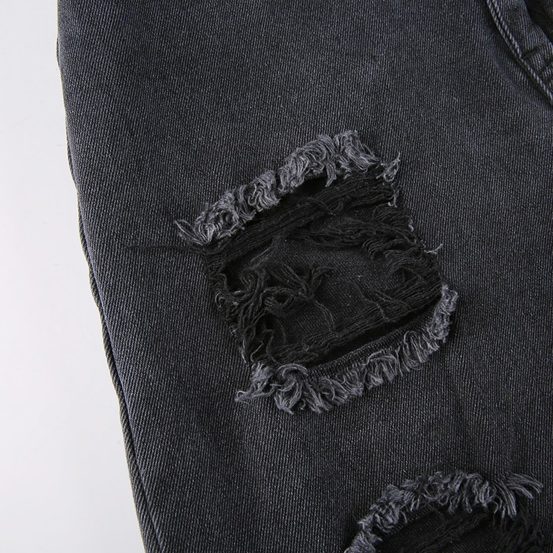Alternative Women's Black Jeans / High Waist Lady Streetwear / Hole Loose Female Pants - HARD'N'HEAVY