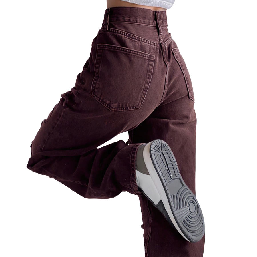 Alternative Women's Black Jeans / High Waist Lady Streetwear / Hole Loose Female Pants - HARD'N'HEAVY