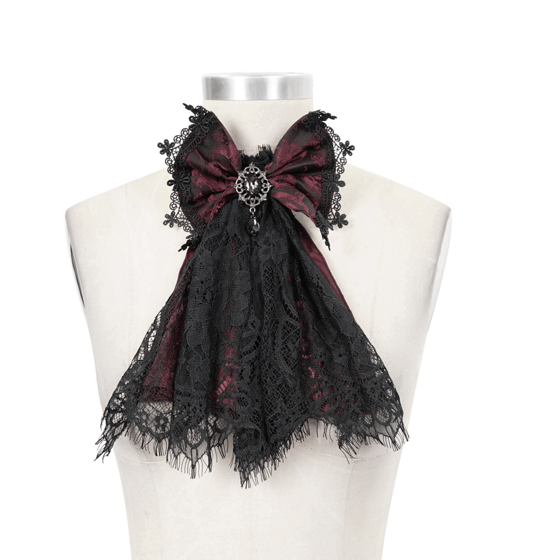 Altetnative Women's Lace Tie With Brooch / Vintage Steampunk Style Ladies Accessories - HARD'N'HEAVY