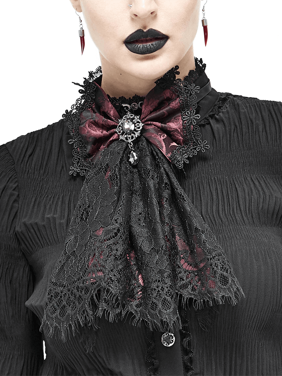 Altetnative Women's Lace Tie With Brooch / Vintage Steampunk Style Ladies Accessories - HARD'N'HEAVY